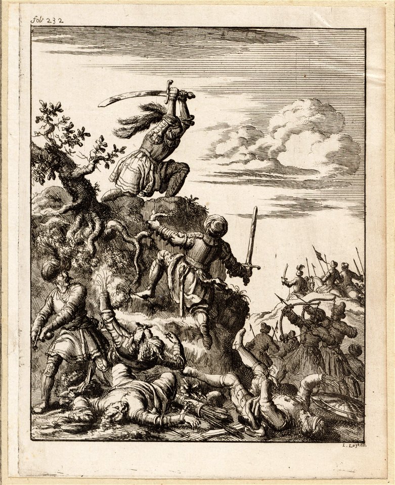 Lodewijk XII koning van Frankrijk, verdedigt zich bij Laodicea, alleen op een steile rots, objectnr A 41642