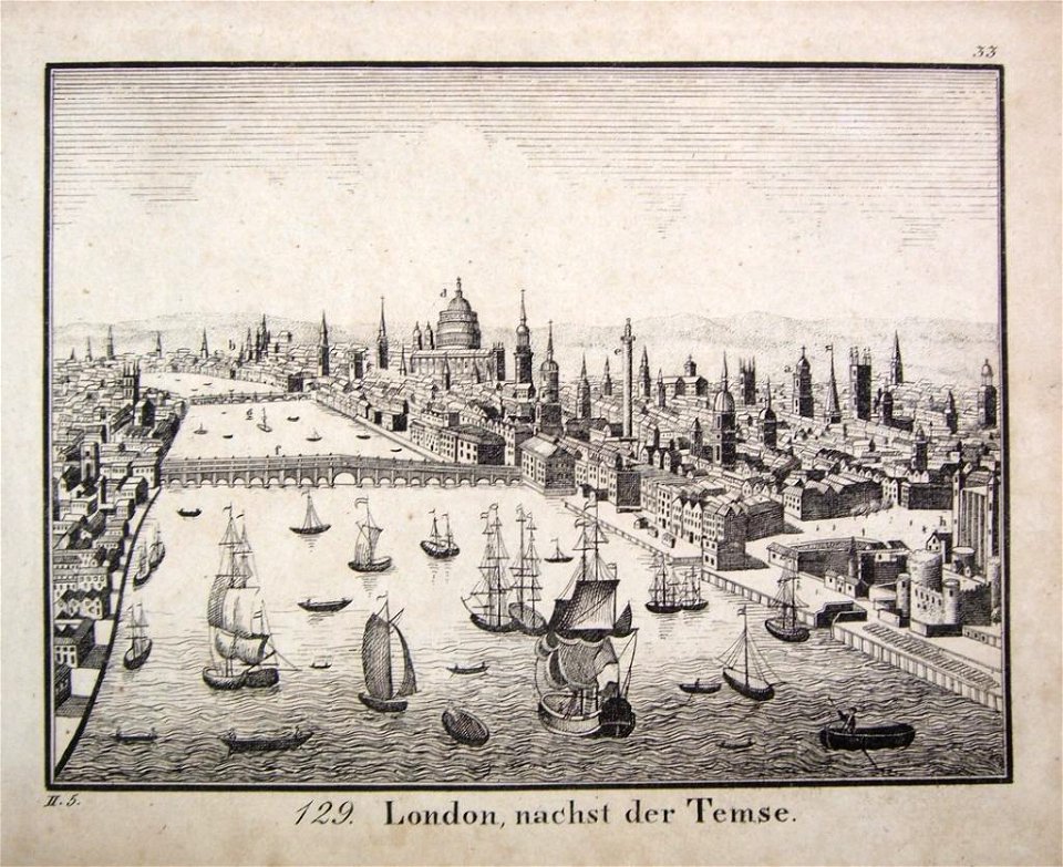 London Thames copper engraving 19th century