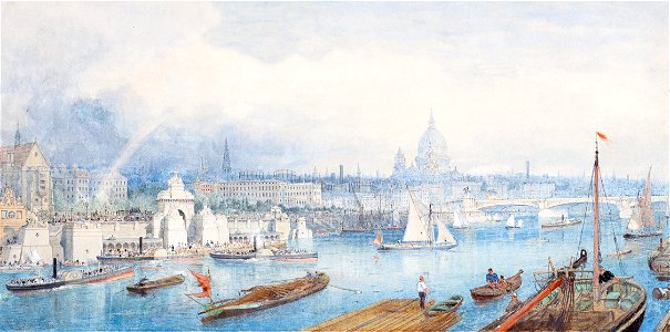 London- A proposal for a Steamboat Pier at Temple - Andrews-98461 - George Henry Andrews - 1865. Free illustration for personal and commercial use.