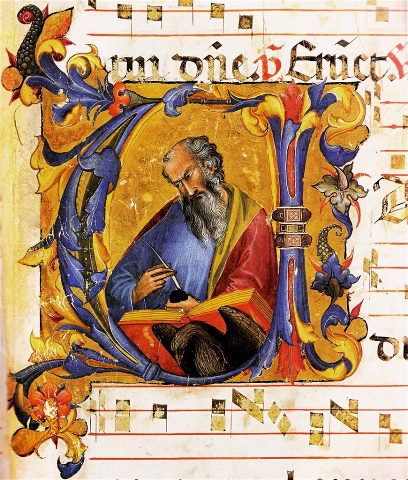 Lorenzo Monaco, Saint John the Evangelist, Capolettera V, 1391-1392 Antifonario C, Corale C 71, f. 105r, Museo del Bargello, Firenze