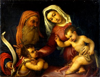 Lorenzo Lotto - The Virgin and Child with Saints Zacharias and John the Baptist - Google Art Project. Free illustration for personal and commercial use.