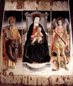 Lorenzo Da Viterbo - Madonna Enthroned with the Infant Christ, St Peter and St Michael - WGA13556