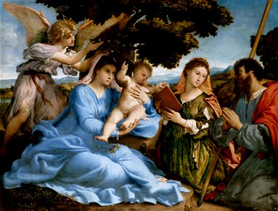 Lorenzo Lotto - Madonna and Child with Saints Catherine and Thomas (sacra conversazione) - Google Art Project. Free illustration for personal and commercial use.