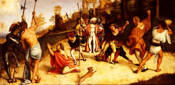 Lorenzo Lotto - Martirio di S. Stefano, la divisione di Martinengo Pala