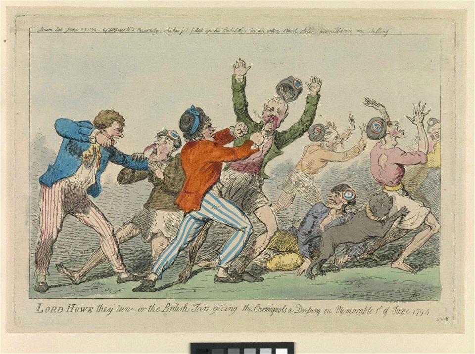 Lord Howe they run or the British Tars giving the Carmignols a Dressing on Memorable 1st Of June 1794 (caricature) RMG PZ9826