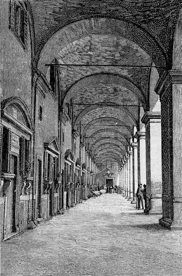 Loreto – Loggiato inferiore nel palazzo Regio (xilografia)