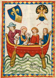 Lord Niune rowing with his mistress from Codex Manesse, 1305-40 (41824771764)
