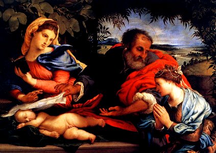 Lorenzo Lotto - The Holy Family and St Catherine - WGA13714. Free illustration for personal and commercial use.