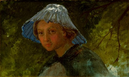 Lorenz Frølich - Fru Lina Frølich med solhat - KMS7044 - Statens Museum for Kunst