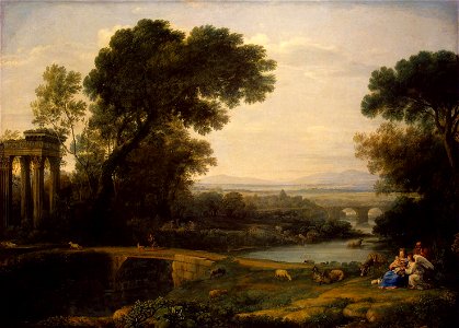 Claude Lorrain - Landscape with the Rest on the Flight into Egypt - WGA05010. Free illustration for personal and commercial use.