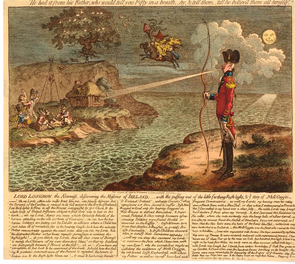Lord Longbow, the alarmist, discovering the miseries or Ireland; - (BM 1868,0808.10383)