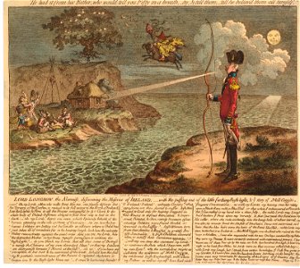 Lord Longbow, the alarmist, discovering the miseries or Ireland; - (BM 1868,0808.10383)