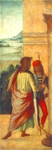 Lorenzo Costa - Two Young Man at a Column (detail) - WGA05416. Free illustration for personal and commercial use.