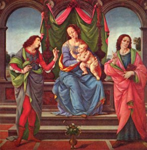 Lorenzo di Credi - Madonna with Child and Saints - Gemäldegalerie Alte Meister, Dresden. Free illustration for personal and commercial use.
