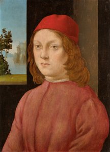 Lorenzo di Credi - Boy in Scarlet Cap. Free illustration for personal and commercial use.