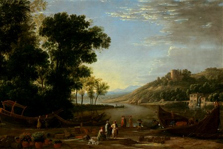 Claude Lorrain - Paysage avec les commerçants. Free illustration for personal and commercial use.