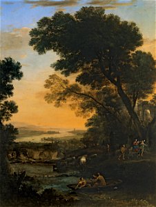 Claude Lorrain - Paysage idyllique avec la fuite en Égypte (1663). Free illustration for personal and commercial use.