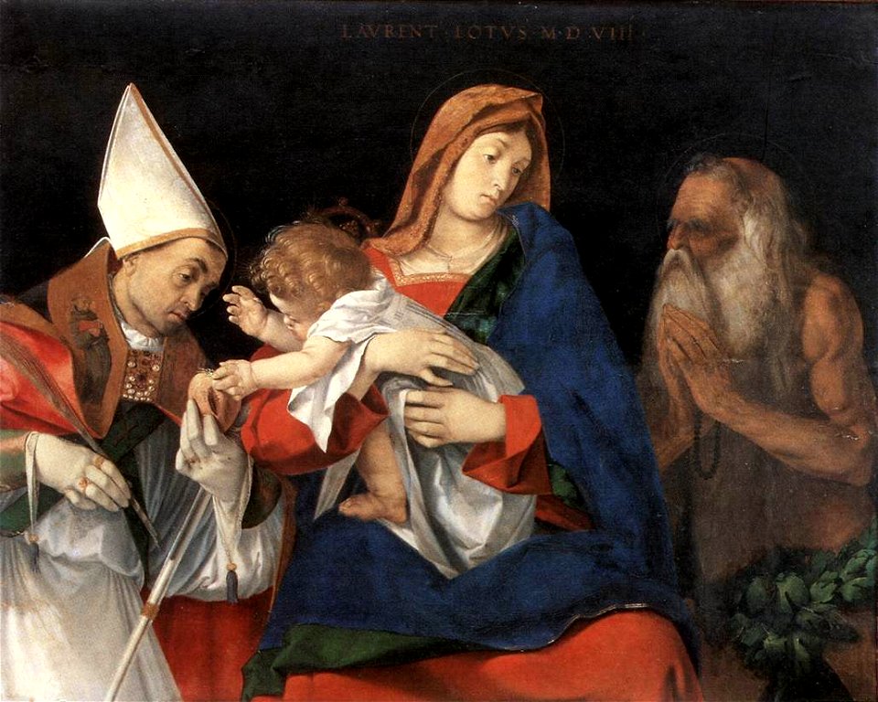 Lorenzo Lotto - Madonna and Child with St Ignatius of Antioch and St Onophrius - WGA13663