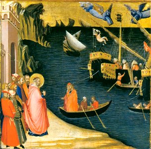 Lorenzetti Amrogio saint-nicolas-miraculously-filling-the-holds-of-the-ships-with-grain- 1332