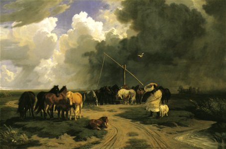 Lotz, Károly - Horses in a Rainstorm - Google Art Project. Free illustration for personal and commercial use.