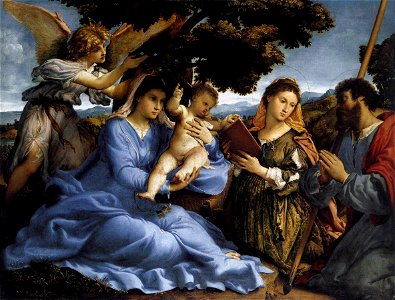 Lorenzo Lotto - Madonna and Child with Saints and an Angel - WGA13703. Free illustration for personal and commercial use.