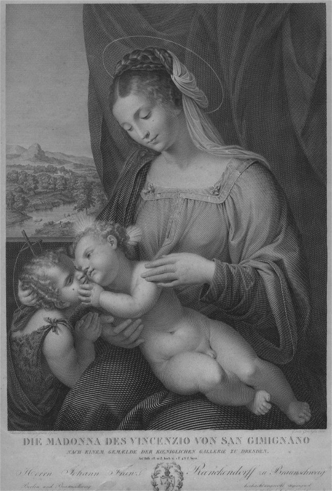 Lorenzo Lotto Maria mit dem Kind und dem kleinen Johannes Stich von Giovita Garavaglia