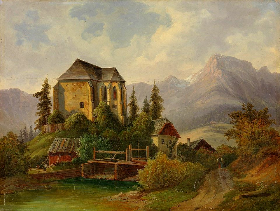Lorenzo Quaglio - Alpenlandschaft mit gotischer Kapelle - 16436 - Bavarian State Painting Collections