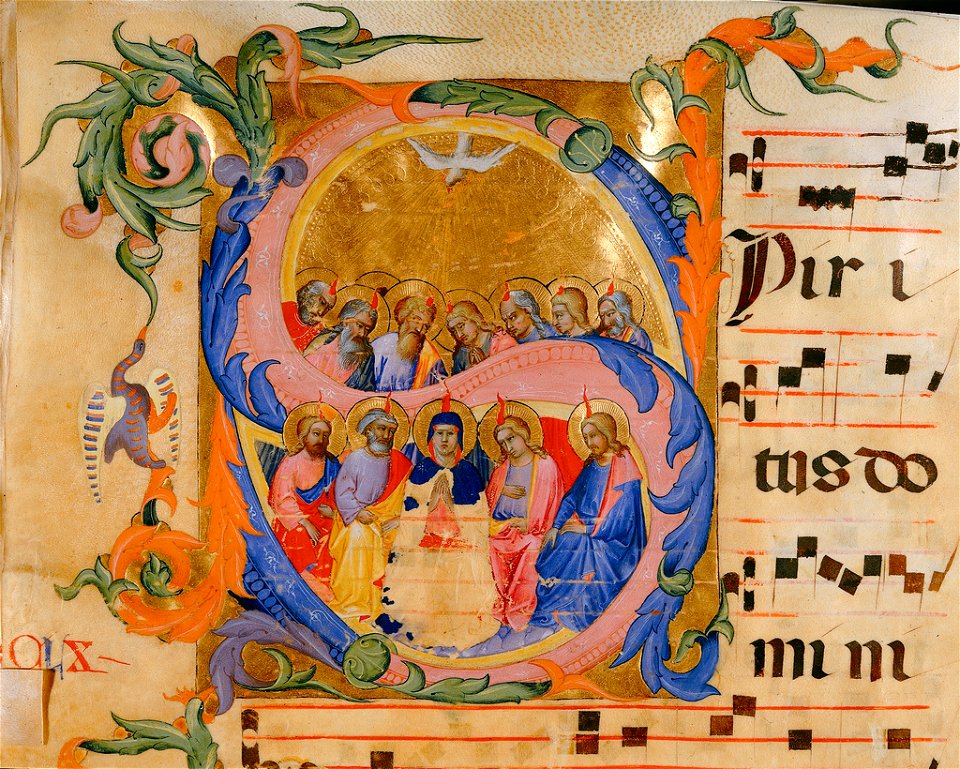 Lorenzo Monaco, Pentecost, c.160v, ca.1390, Bologna, Museo Civico Medievale, MS 539