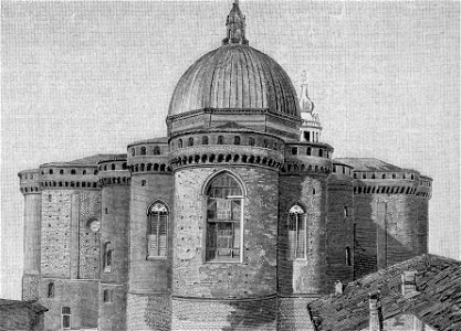 Loreto – Le mura della chiesa e la cupola (xilografia)