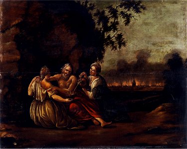 Lot und seine Töchter vor dem brennenden Sodom 17Jh