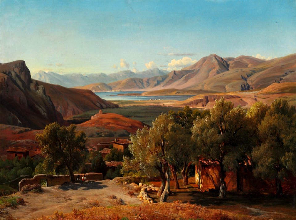 Louis Gurlitt - Italienischen Landschaft mit Häusern und Olivenbäumen