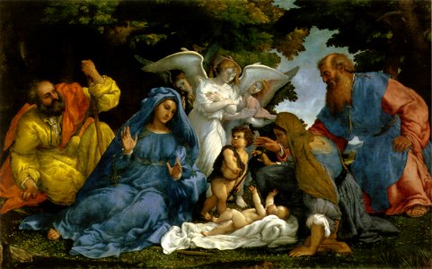Lotto, sacra famiglia, angeli e santi louvre