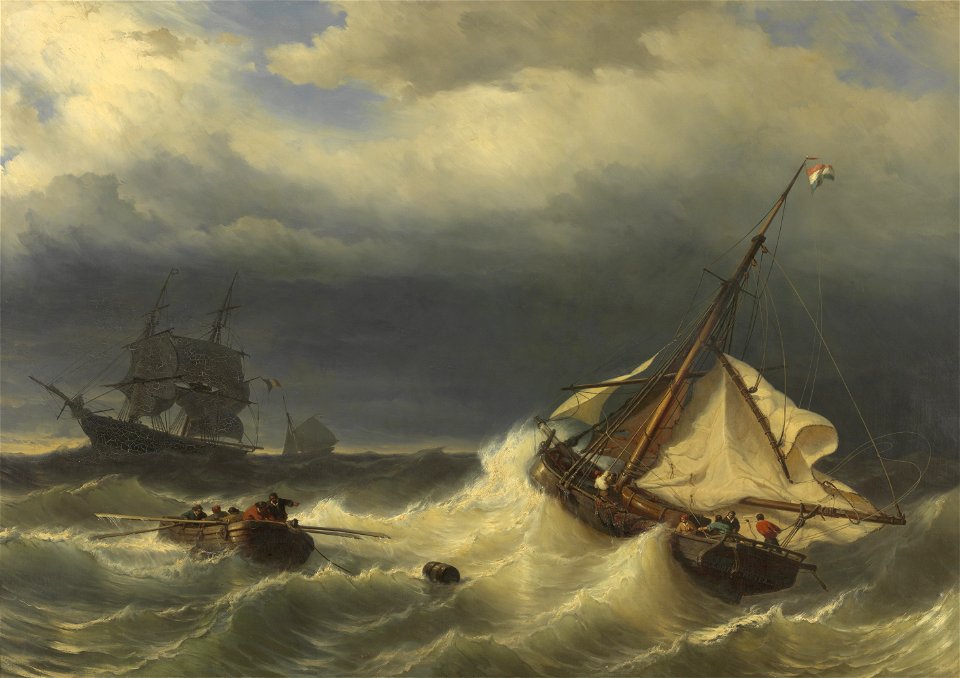 Louis Meijer - Schepen op zee bij stormachtig weer - 0137 - Rijksmuseum Twenthe