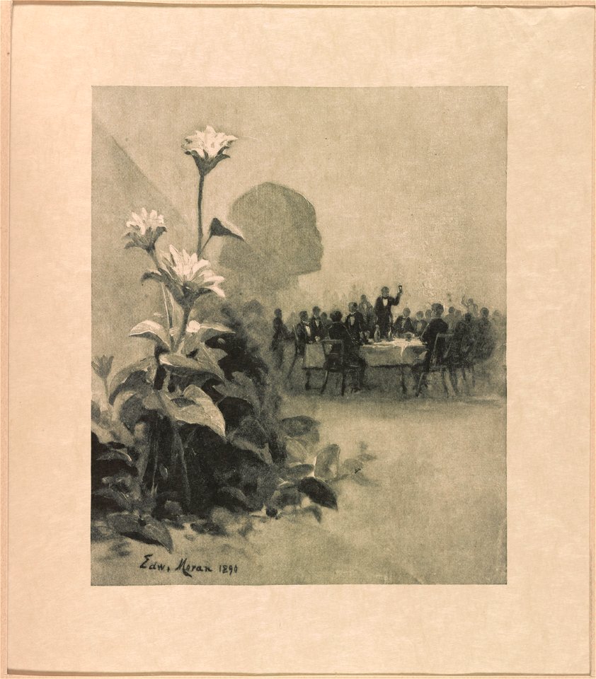 Lotus flowers in front of men dining at the Lotos Club, 149 Fifth Avenue, New York City) - Edw. Moran, 1890 LCCN2016650284