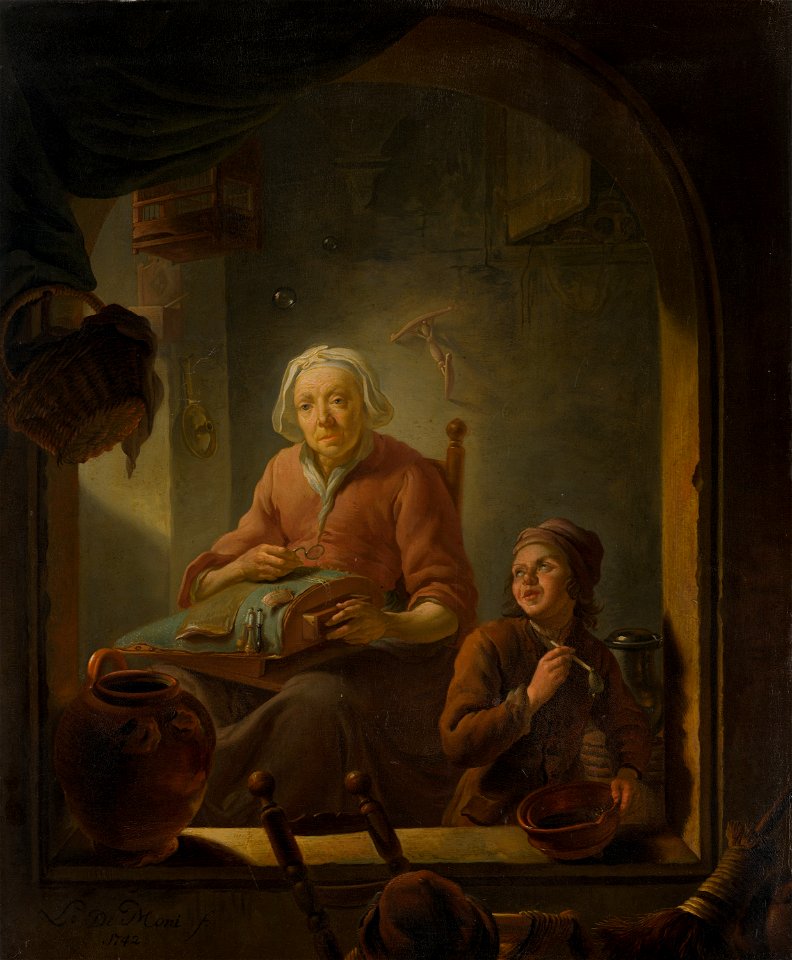 Louis de Moni - A Lacemaker, with a Boy Blowing Bubbles - 116 - Mauritshuis
