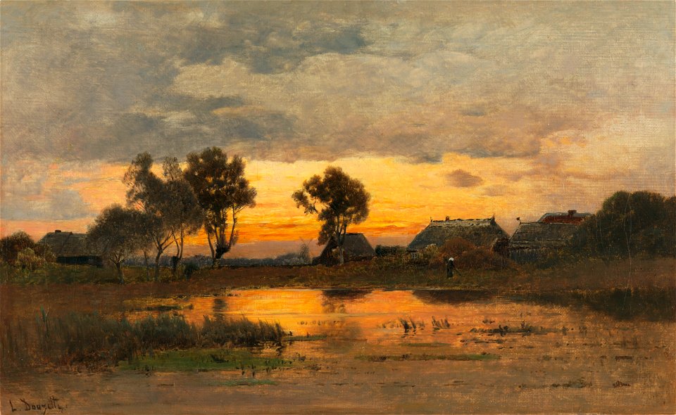 Louis Douzette Abenddämmerung am Weiher