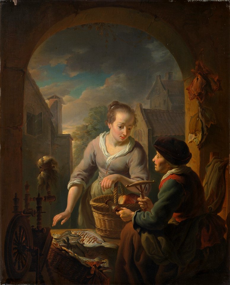 Louis de Moni - Visverkoopster bij avond - 1545 (OK) - Museum Boijmans Van Beuningen