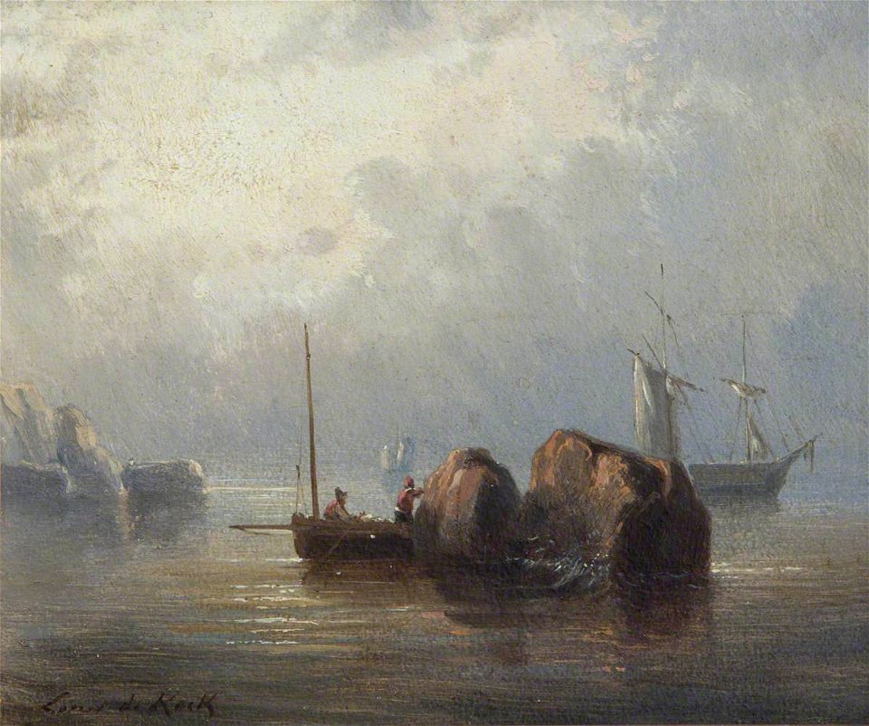 Louis Evrard Conrad de Kock (b.1815) - Coastal Scene (Boats by a Rock) - 419836 - National Trust