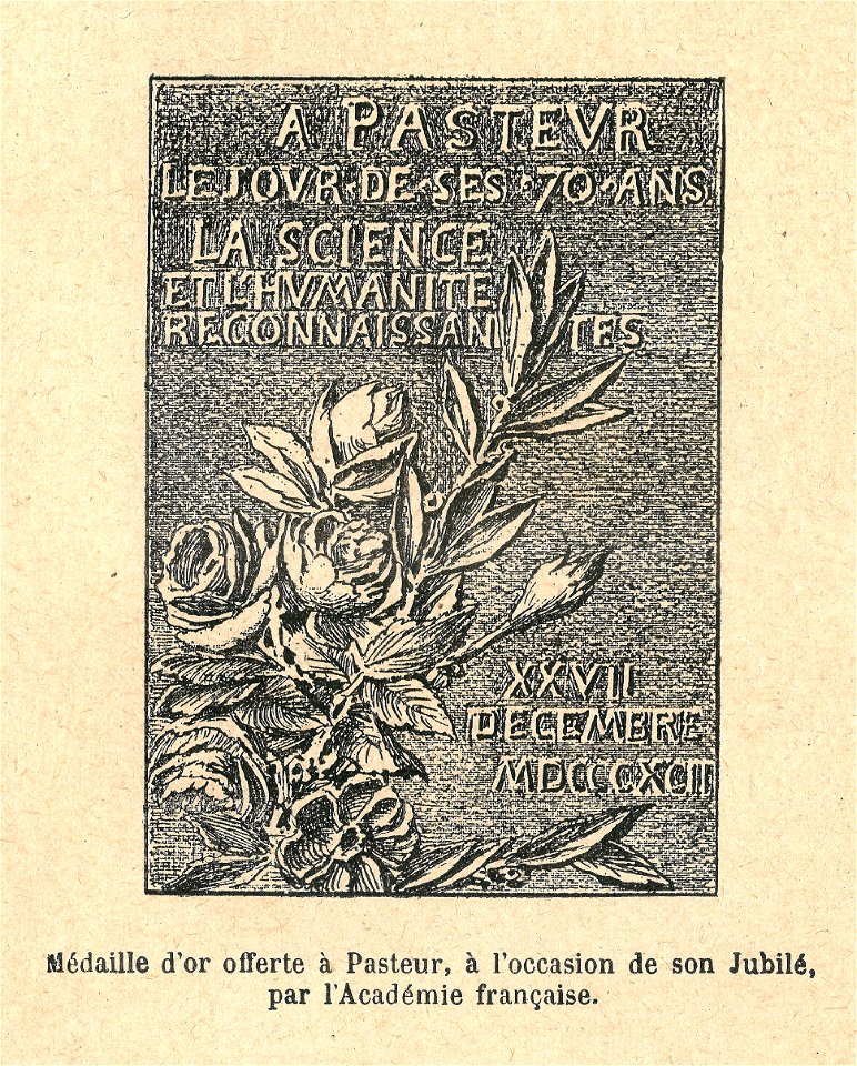 Louis Pasteur-dessin de la médaille de son jubilé académique
