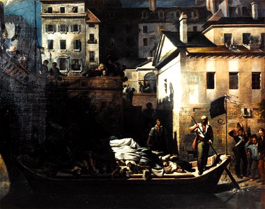 Louis Alexandre Péron - Transport de nuit, au Gros-Caillou, des cadavres non reconnus à la morgue, après les journées de juillet 1830, quai du Marché-Neuf - P256 - Musée Carnavalet