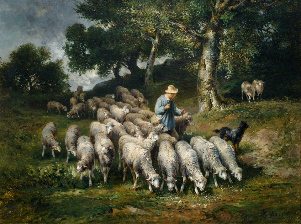 Louis Robbe (attr) Schafherde in hügeliger Landschaft