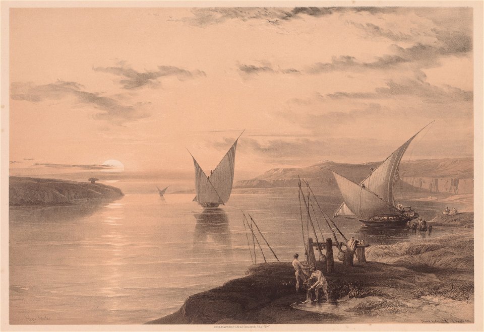 Louis Haghe (British, 1806-1885) - Egypt and Nubia, Volume I - No. 12, Hadjar Silsilis - 1953.520 - Cleveland Museum of Art