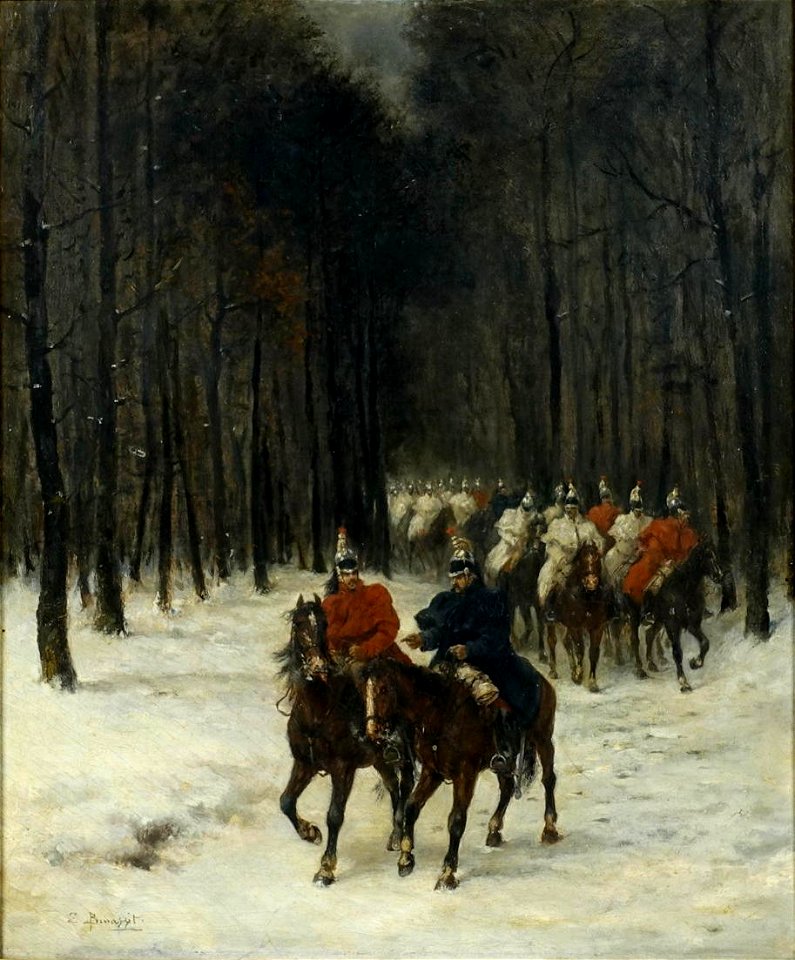 Louis Emile Benassit (1833-1902), Dragoons on Horseback, oil on canvas, 60 x 50 cm