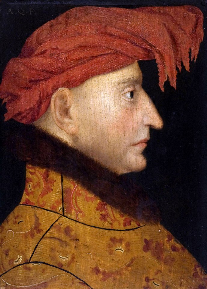 Louis II of Anjou, King of Naples and Sicily after an ink and watercolor drawing in the Bibliotheque Nationale, Paris