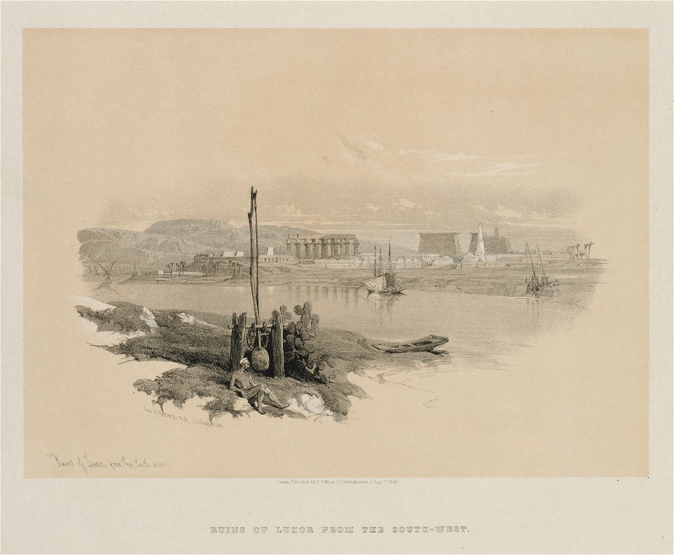 Louis Haghe (British, 1806-1885), F.G.Moon, 20 Threadneedle Street, London, David Roberts (British, 1796-1864) - Egypt and Nubia, Volume I, Ruins of Luxor from the South-West - 2012.223 - Cleveland Museum of Art