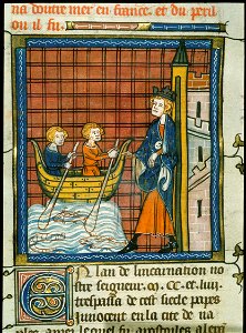 Louis IX sailing for France, from Chroniques de France ou de St Denis, 14th century (22093703934)