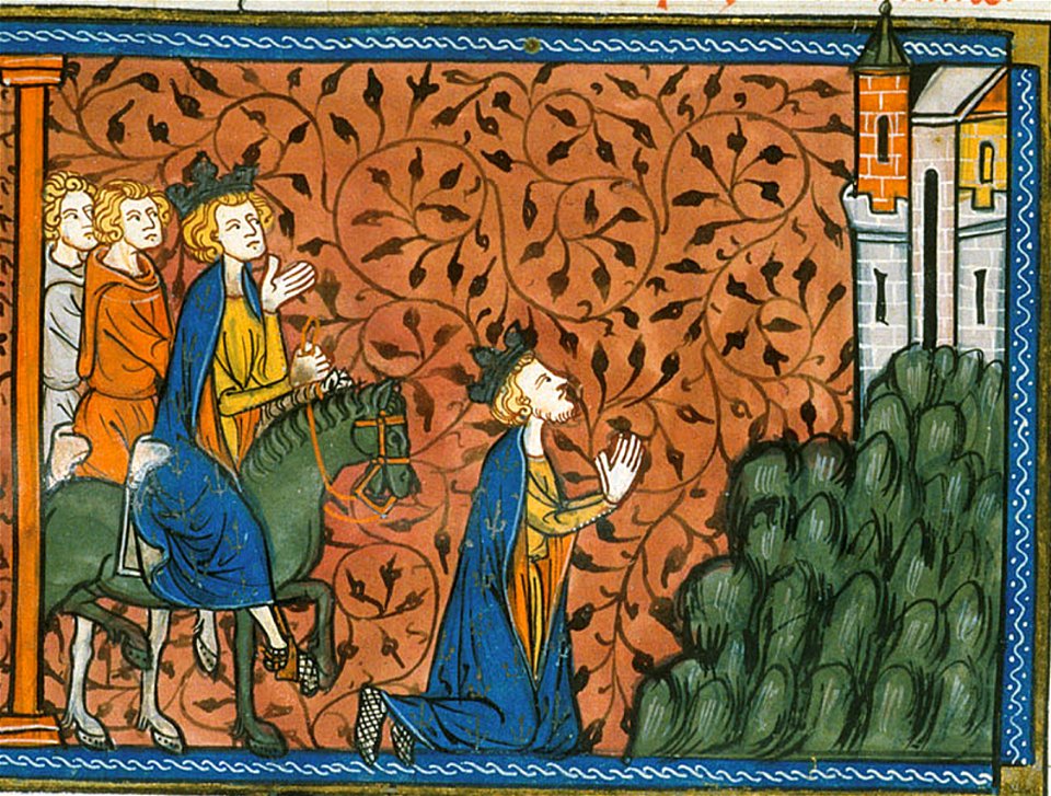 Louis IX on pilgrimage to Nazareth, from Chroniques de France ou de St Denis, 14th century (22528526100)
