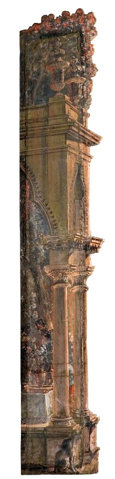 Louis Jean Desprez - Kuliss till Trägård till Christina, 10 delar, Kuliss för högra delen av scenen, del av loggia - NMGrh 3818h - Nationalmuseum