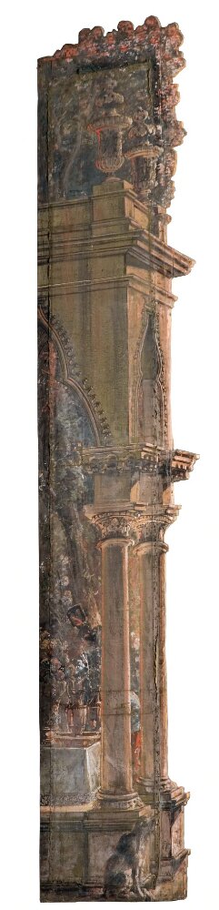 Louis Jean Desprez - Kuliss till Trägård till Christina, 10 delar, Kuliss för högra delen av scenen, del av loggia - NMGrh 3818h - Nationalmuseum