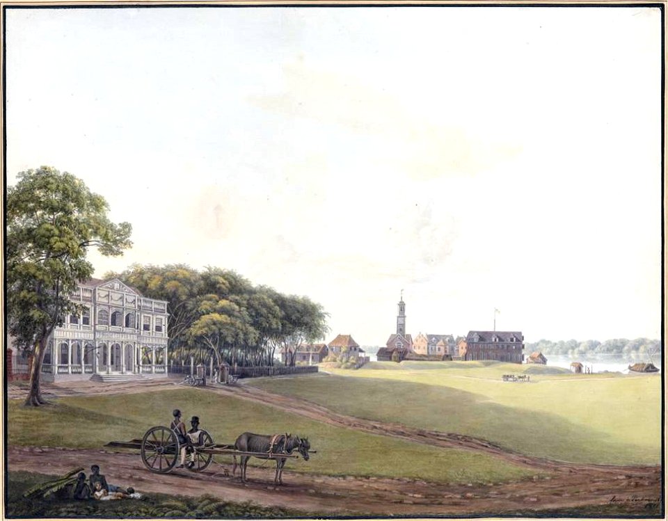Louise van Panhuys, Gouvernementshuis & Fort Zeelandia in Parimaribo, tamarindebomen, 1811